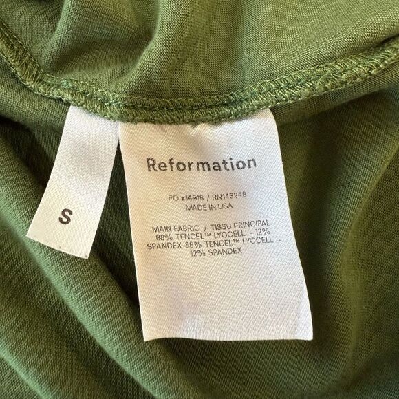 Reformation Jeans Olive Green Midi Wrap Dress S Tencel Stretch Scoop Neck USA - Picture 6 of 11
